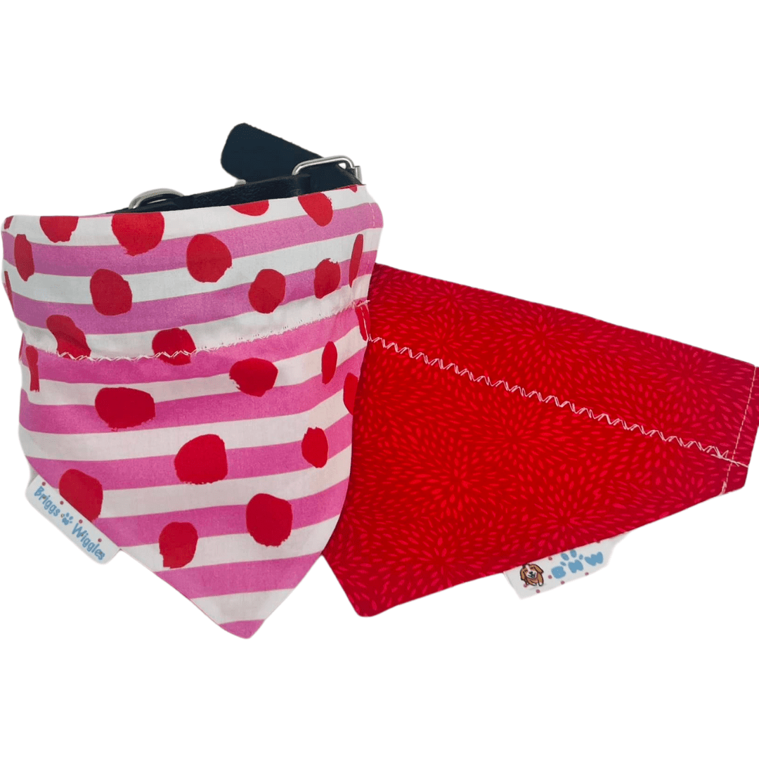 Sweetheart Stripes Valentine's Day Dog bandana - Pink & Red - Briggs 'n' Wiggles