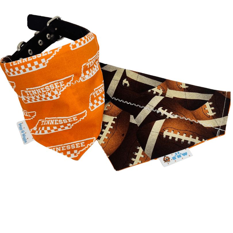Tennessee Vols Dog Bandana - Orange with White Tennessee Print - Briggs 'n' Wiggles