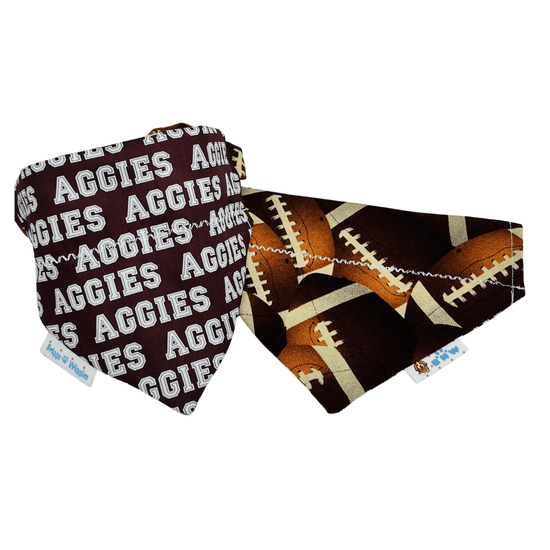 Texas A&M Aggies Dog Bandana | Maroon Aggies & Football Reversible - Briggs 'n' Wiggles