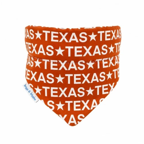 Burnt orange and white longhorn dog bandana for Texas game days, Austin football weekends, tailgates and spirited pups.
