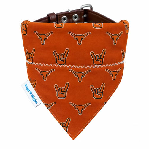 Texas Dog Bandana, Texas Longhorn Dog Bandana, Longhorn Dog Bandana, Burnt Orange Dog Bandana, Texas Game Day Dog Bandana, College Football Dog Bandana, Football Dog Bandana, Game Day Dog Bandana, Texas Dog Accessories, Burnt Orange Dog Accessories, Football Pet Accessories, Tailgate Dog Bandana, Austin Texas Dog Bandana, Reversible Dog Bandana, Over the Collar Dog Bandana, Scrunchie Dog Bandana, Handmade Dog Bandana, Briggs n Wiggles