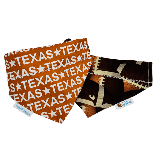 Texas Longhorns Dog Bandana | Burnt Orange “TEXAS” Print - Briggs 'n' Wiggles