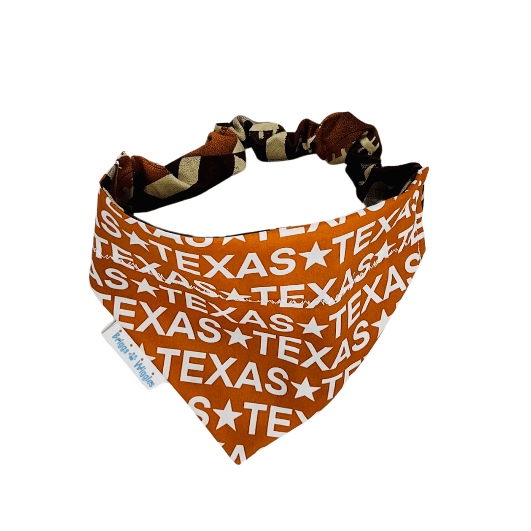 Texas Longhorns Dog Bandana | Burnt Orange “TEXAS” Print - Briggs 'n' Wiggles