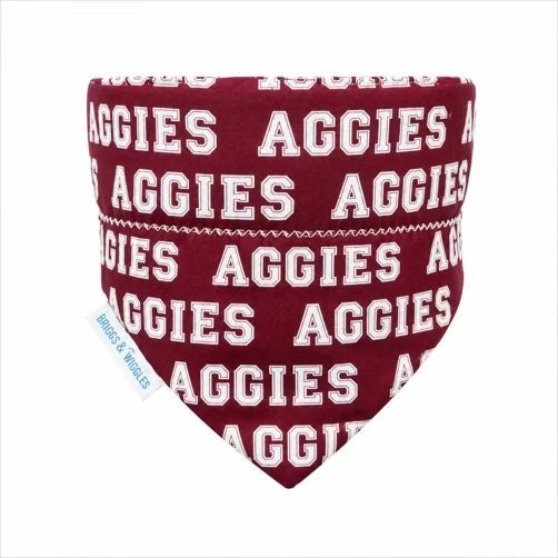 Maroon and white Aggie dog bandana for Texas football game days, College Station weekends and tailgating.
