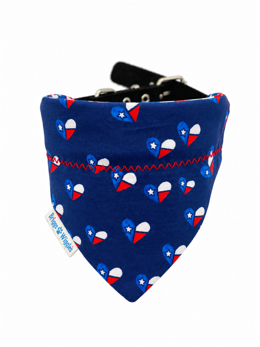 Texas Pride Dog Bandana | Red, White & Blue Texas Hearts - Briggs 'n' Wiggles