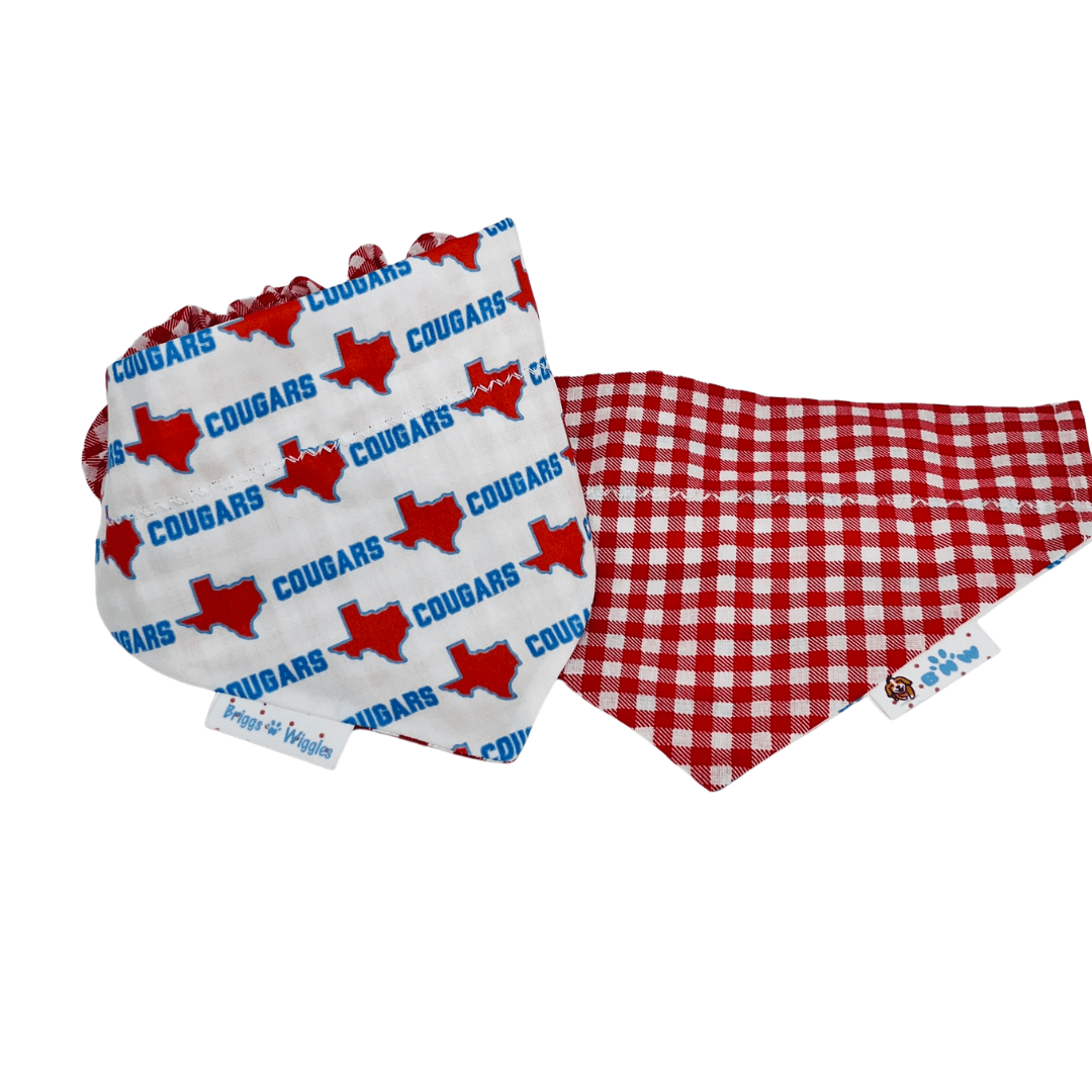 University of Houston Cougars Dog Bandana | Red Texas & H - Town Blue Print - Briggs 'n' Wiggles