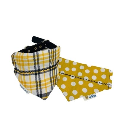 Load image into Gallery viewer, Black and Gold Plaid Over the Collar Dog Bandana - Briggs &amp;#39;n&amp;#39; Wiggles
