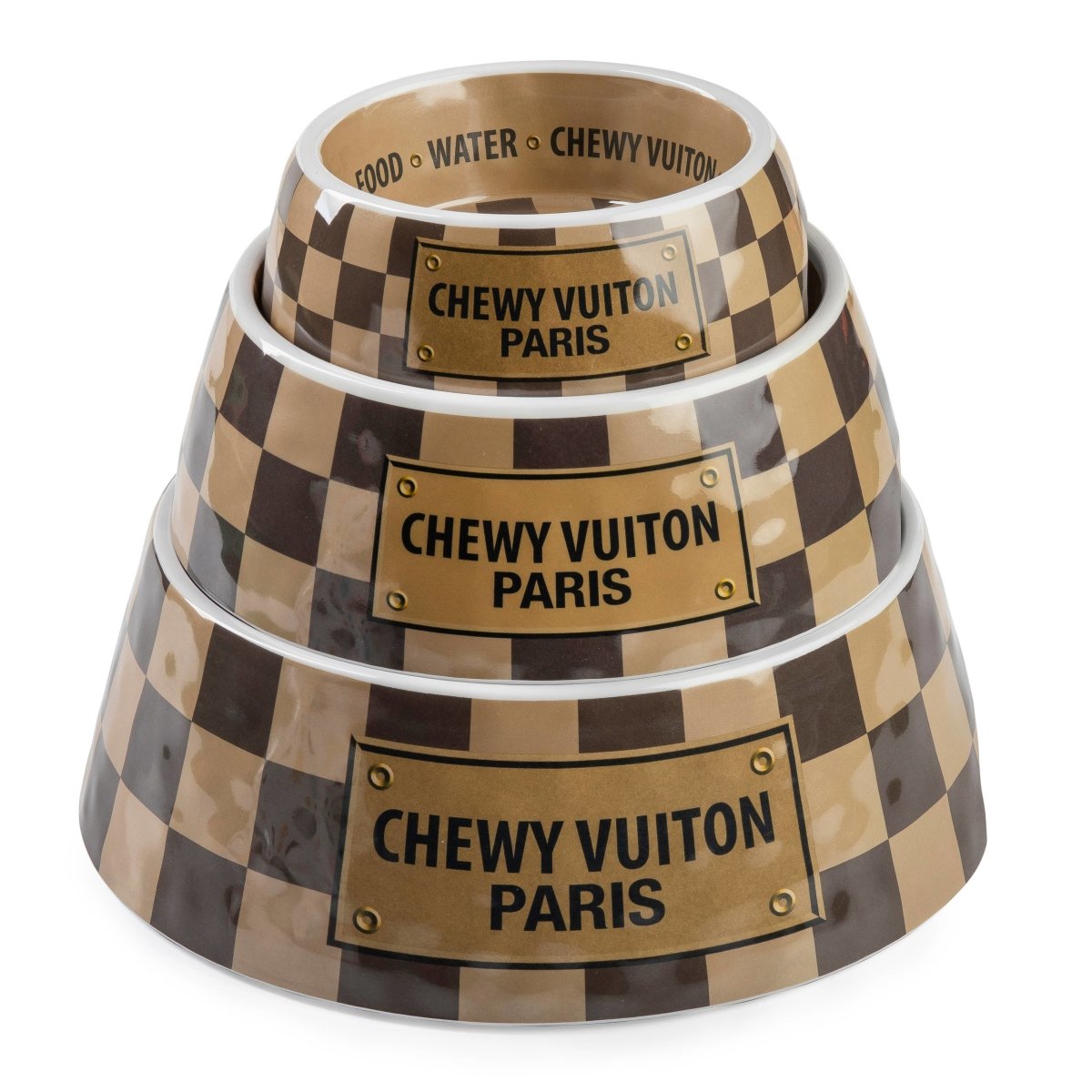 Load image into Gallery viewer, Checker Chewy Vuiton Bowl - 3 Sizes!! - Briggs &amp;#39;n&amp;#39; Wiggles
