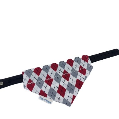 Load image into Gallery viewer, Crimson Red and Gray Argyle Dog Bandana - Briggs &amp;#39;n&amp;#39; Wiggles
