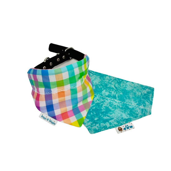 Load image into Gallery viewer, Easter Plaid Rainbow Dog Bandana - Briggs &amp;#39;n&amp;#39; Wiggles
