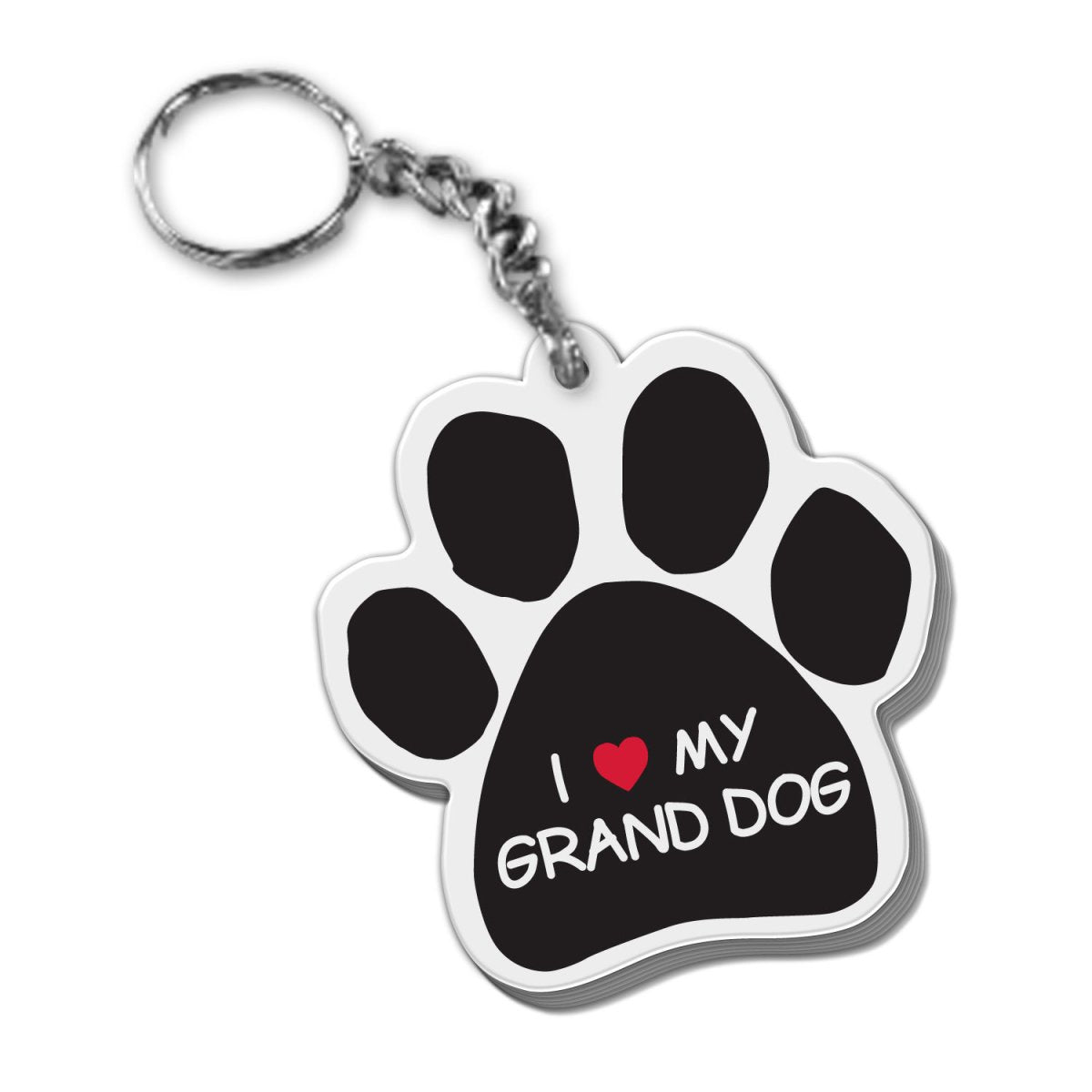 Load image into Gallery viewer, I (heart) My Grand Dog Paw Shaped Keychain - Briggs &amp;#39;n&amp;#39; Wiggles
