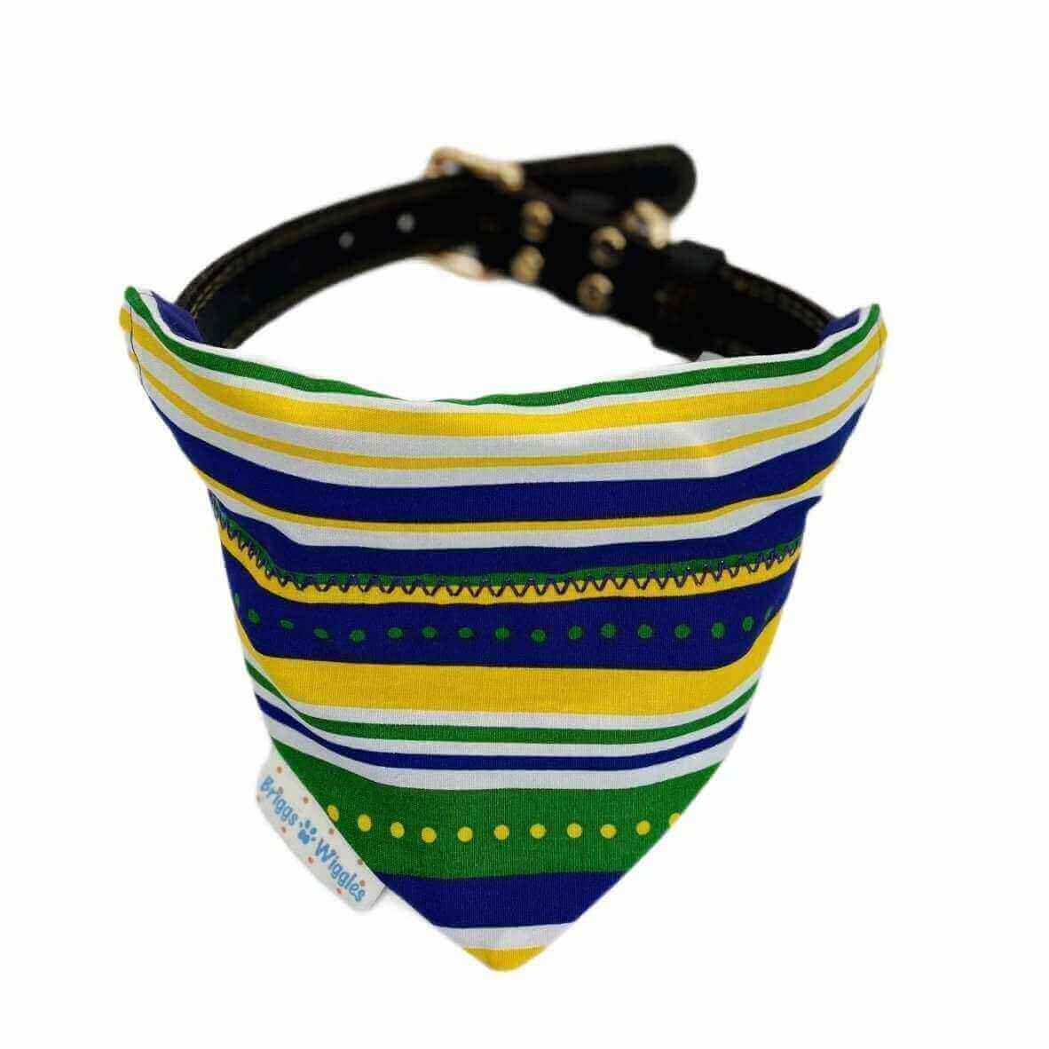 Load image into Gallery viewer, Purple, Green and Gold Mardi Gras Dog Bandana - Briggs &amp;#39;n&amp;#39; Wiggles
