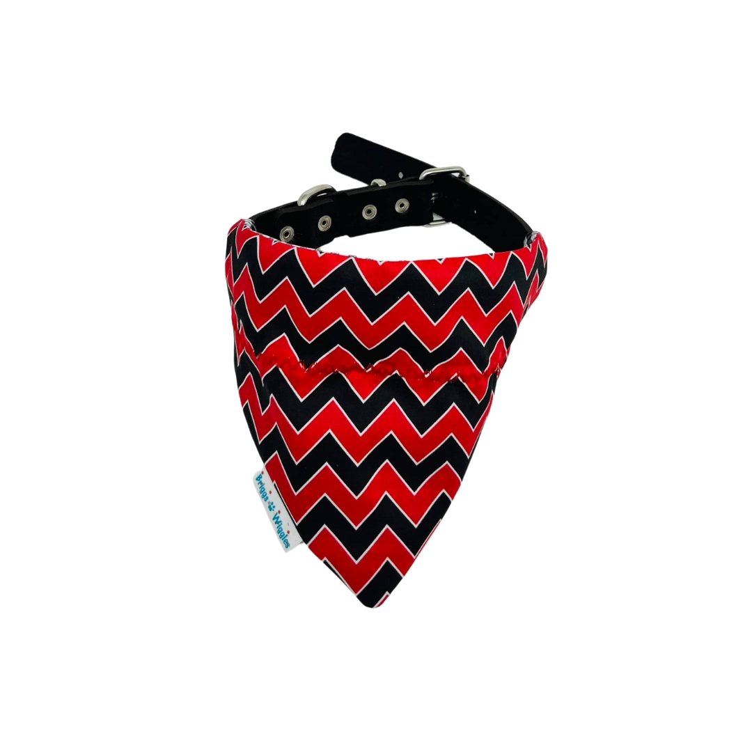 Load image into Gallery viewer, Red and Black Chevron Print Over the Collar Dog Bandana - Briggs &amp;#39;n&amp;#39; Wiggles
