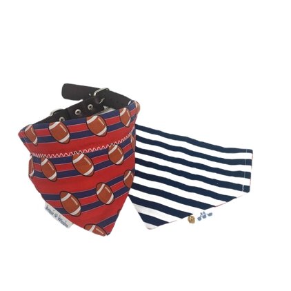 Load image into Gallery viewer, Red and Blue Football Over the Collar Dog Bandana - Briggs &amp;#39;n&amp;#39; Wiggles
