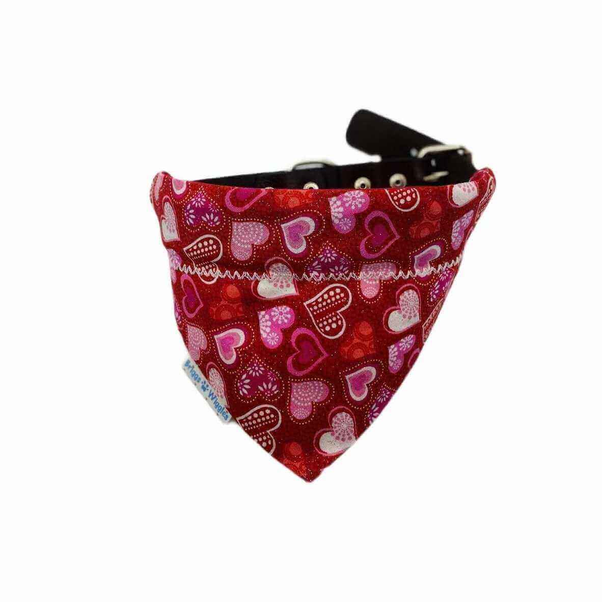 Red Glitter Hearts Dog Bandana - Valentines Pet Scarf - Briggs 'n' Wiggles