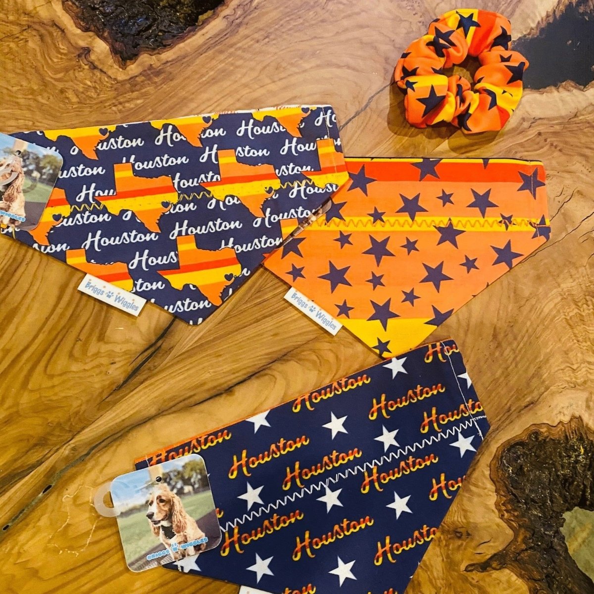 Load image into Gallery viewer, Stars are Bright Astros Inspired Retro Rainbow Dog Bandana - Briggs &amp;#39;n&amp;#39; Wiggles
